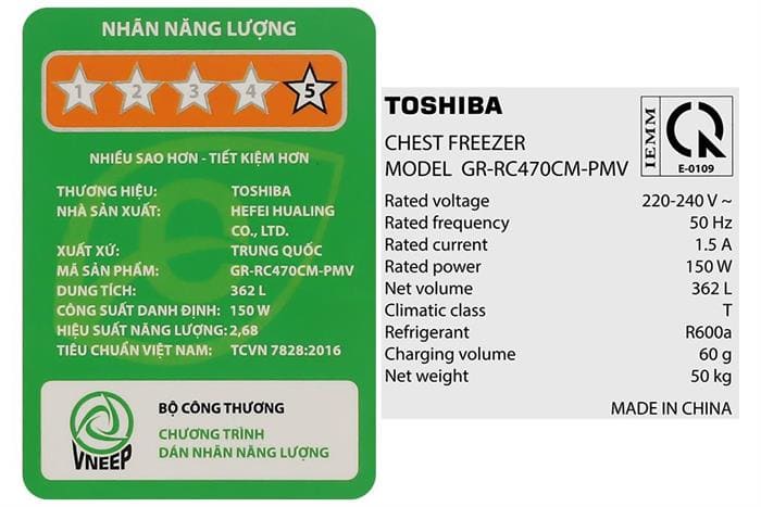 Tủ đông Toshiba Inverter 362 lít GR-RC470CM-PMV(01)