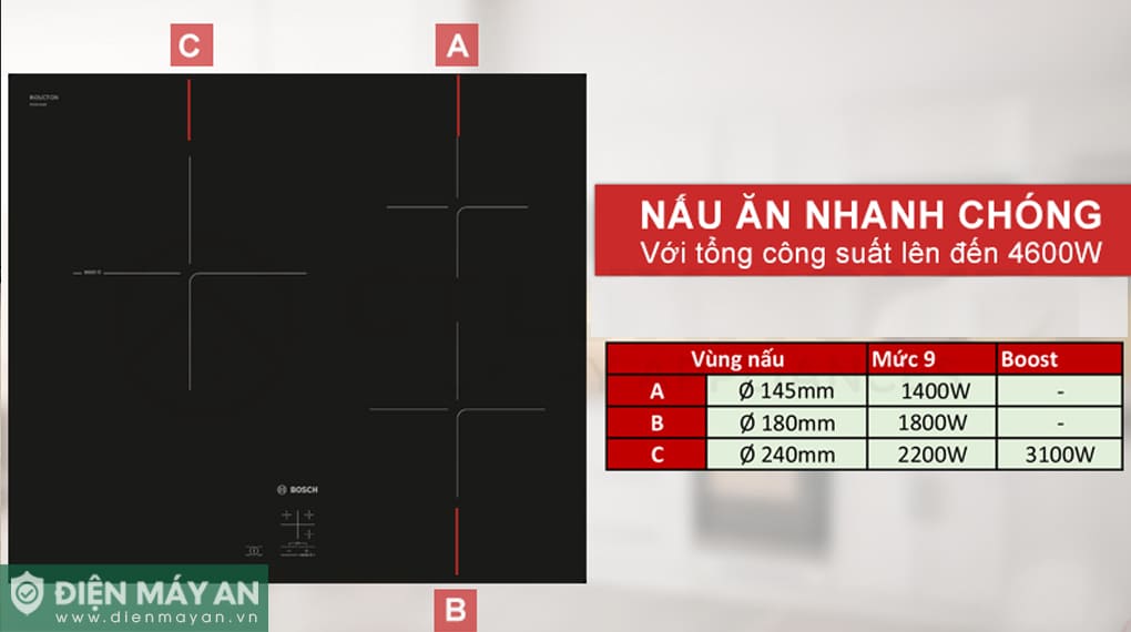 Bếp từ 3 vùng nấu âm Bosch Serie 2 PUC61KAA5E