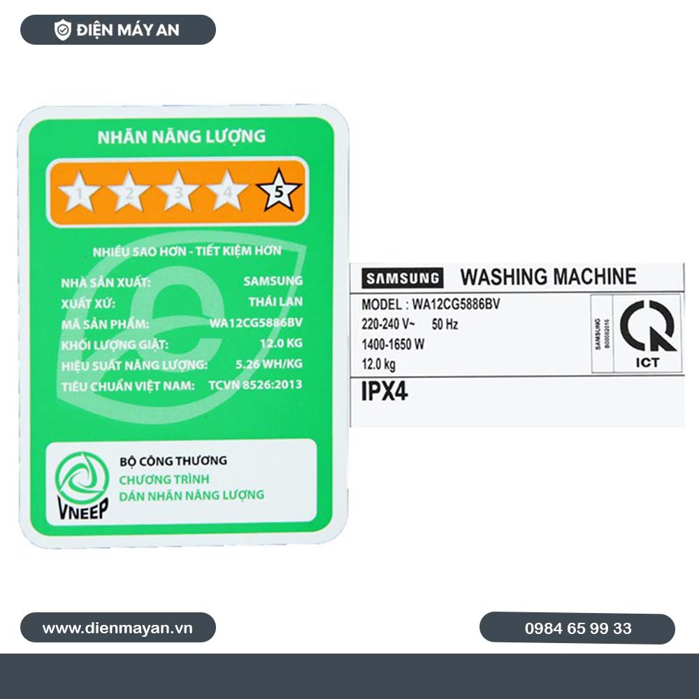 Máy Giặt Samsung Inverter 12 Kg WA12CG5886BVSV, Giá Tốt, Có Trả Góp