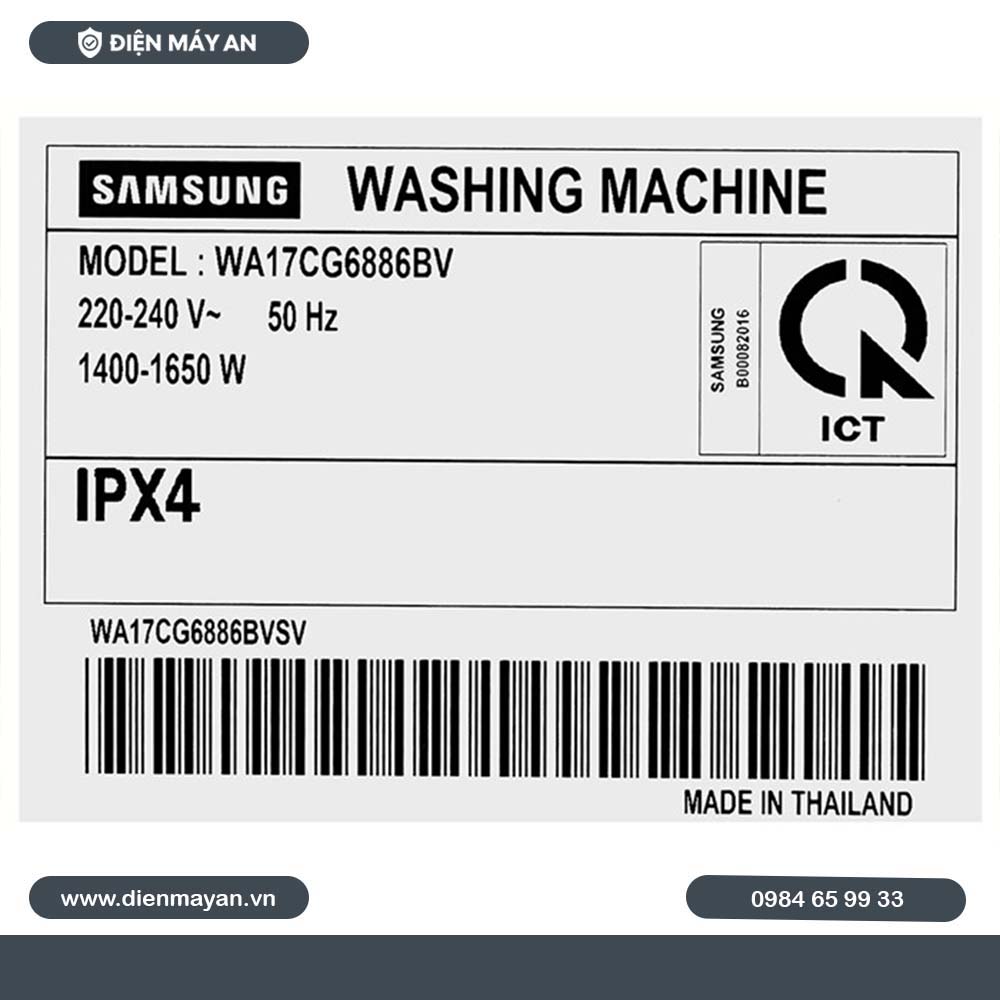 Máy Giặt Samsung Inverter 17 Kg WA17CG6886BVSV, Giá Tốt, Có Trả Góp