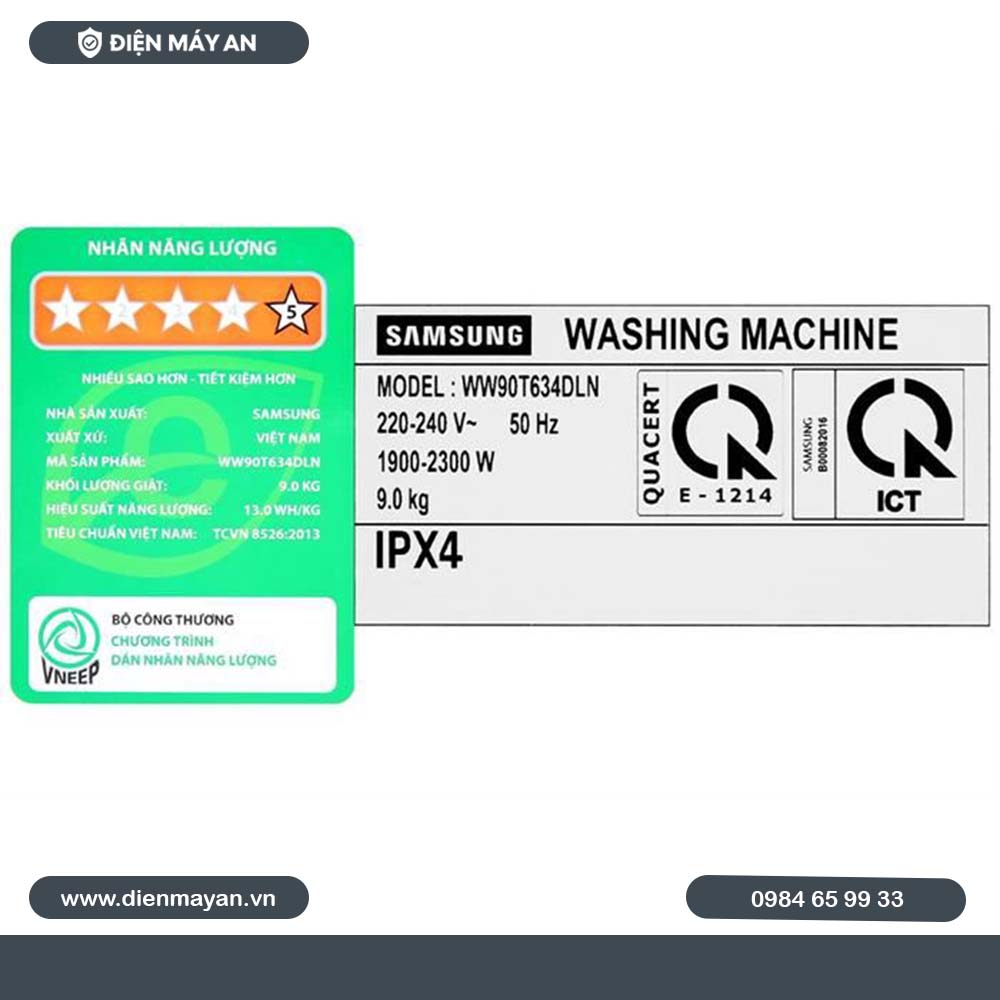 Máy Giặt Samsung Inverter 9 Kg WW90T634DLN/SV, Giá Tốt, Có Trả Góp