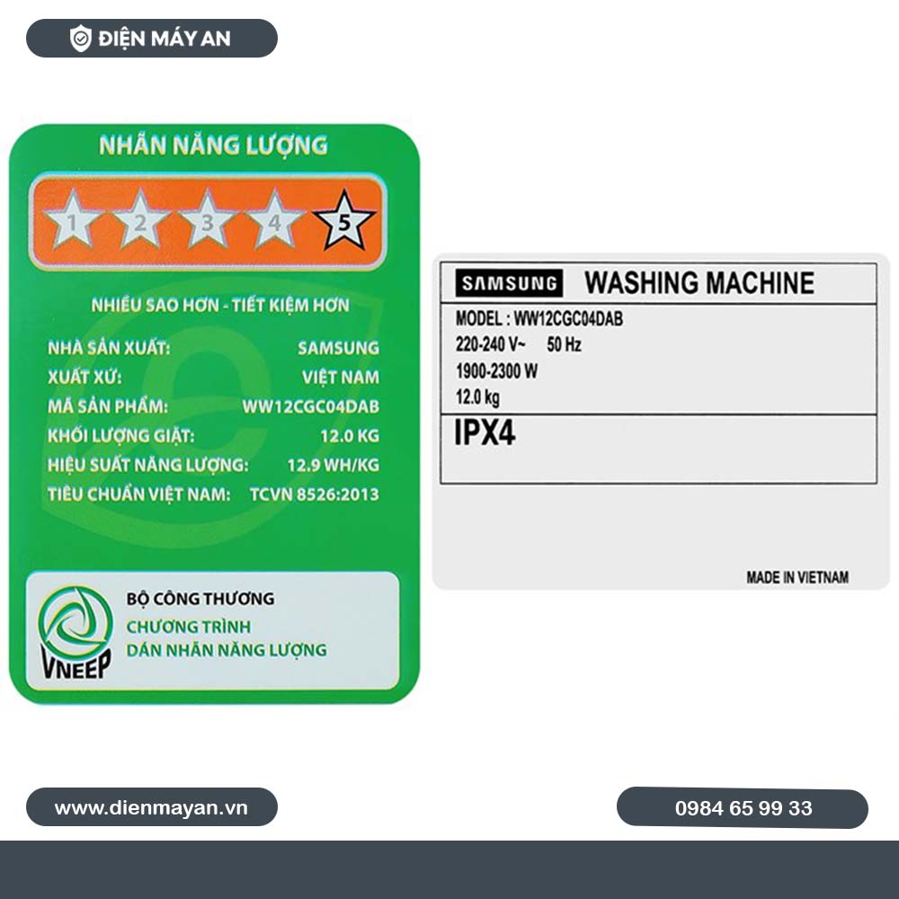 Máy Giặt Samsung Inverter 12 Kg WW12CGC04DABSV, Mới 2024
