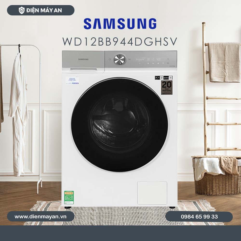 Máy Giặt Sấy Samsung Bespoke AI Inverter Giặt 12 Kg - Sấy 8 Kg WD12BB944DGHSV, Giá Tốt