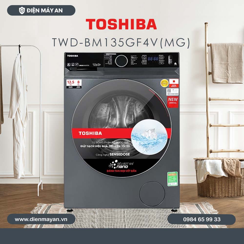 Máy Giặt Sấy Toshiba Inverter Giặt 12.5 Kg - Sấy 8 Kg TWD-BM135GF4V(MG), Giá Tốt
