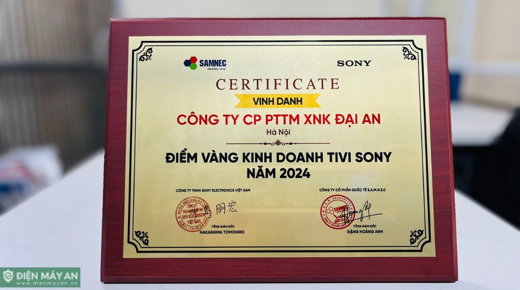 Điện máy AN vinh dự nhận danh diệu "ĐIỂM VÀNG KINH DOANH TIVI SONY NĂM 2024" từ Sony Việt Nam & hệ thống phân phối Samnec
