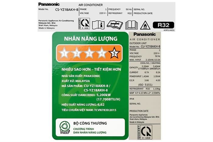 Điều Hoà Panasonic Inverter 18000 BTU 2 Chiều CU/CS-YZ18AKH-8