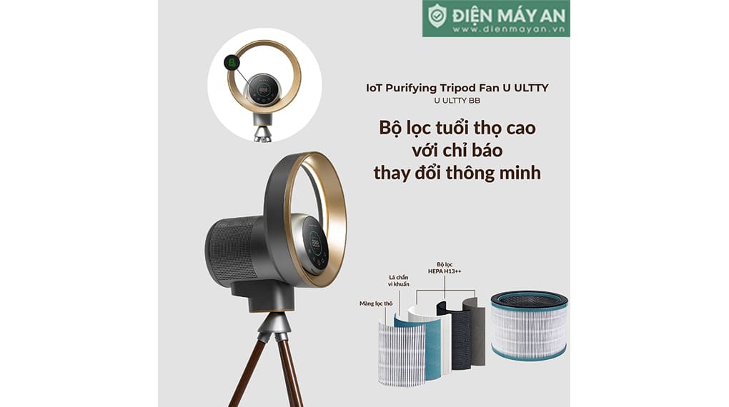 Quạt Lọc Không Khí Và Khử Khuẩn Ultty BB - Tặng Kèm Máy Bù Ẩm B23 Trị Giá 750k