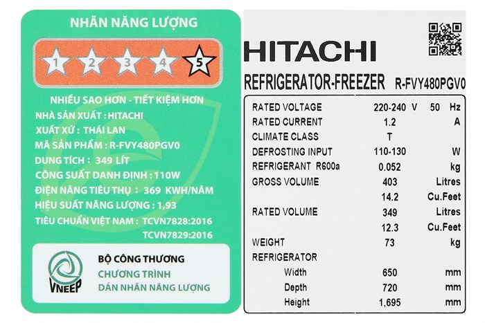 Tủ Lạnh Hitachi Inverter 349 Lít R-FVY480PGV0 GBK