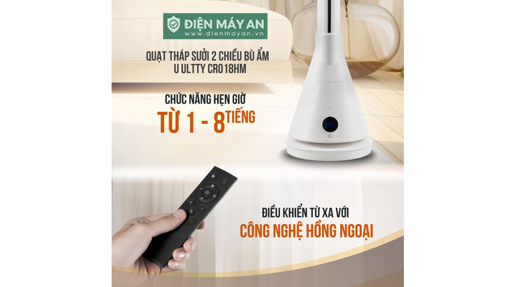 Quạt Tháp Sưởi 2 Chiều Bù Ẩm U ULTTY CR018HM 