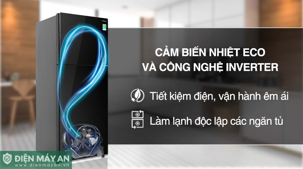 Công nghệ Inverter và cảm biến nhiệt Eco giúp tiết kiệm điện năng hiệu quả cho tủ lạnh Hitachi