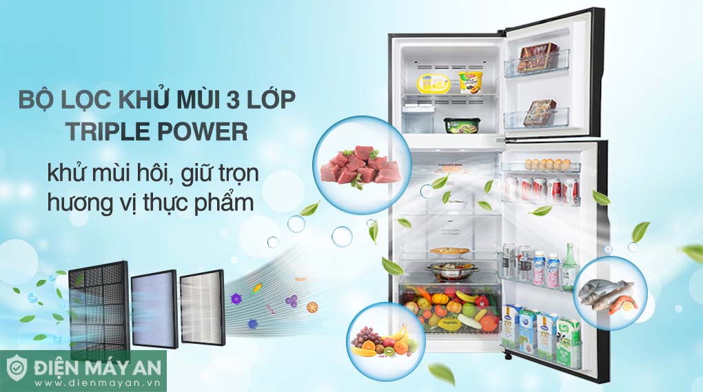 Bộ lọc khử mùi ba lớp Triple Power lọc hiệu quả các mùi khó chịu và loại bỏ 99% vi khuẩn