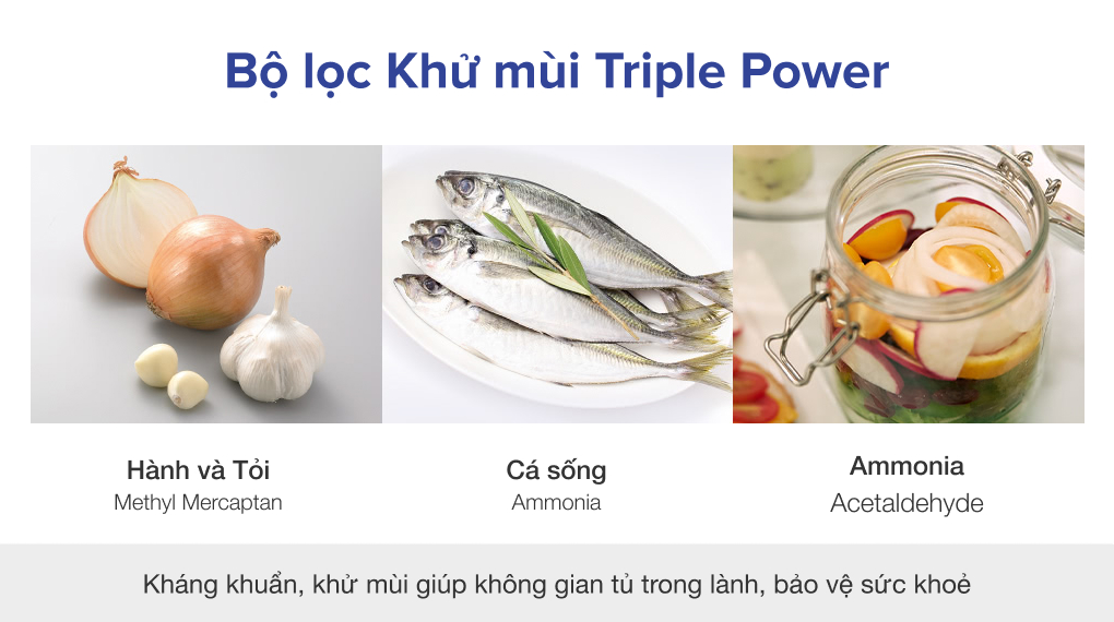 Bộ lọc khử mùi 3 lớp Triple Power giúp loại bỏ 99% vi khuẩn và các mùi hôi khó chịu