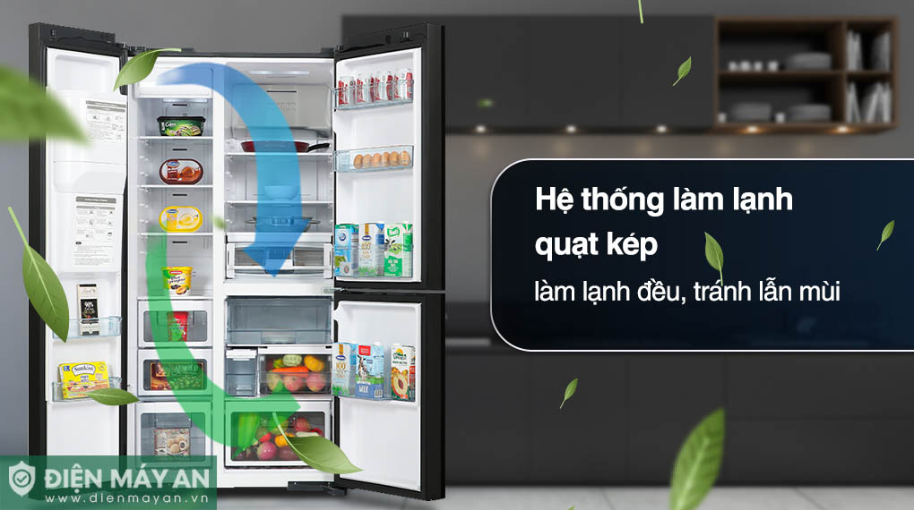 Hệ thống làm lạnh quạt kép đa năng vừa giúp tăng cường hiệu quả làm lạnh vừa tránh lẫn mùi thực phẩm và tiết kiệm điện