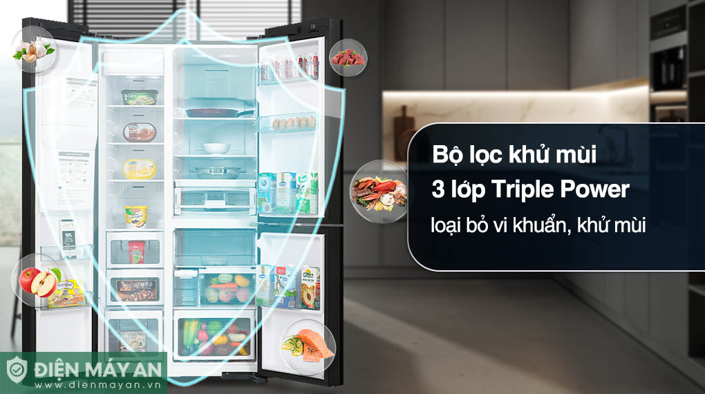 Bộ lọc Triple Power loại bỏ đến 99% các mùi khó chịu 