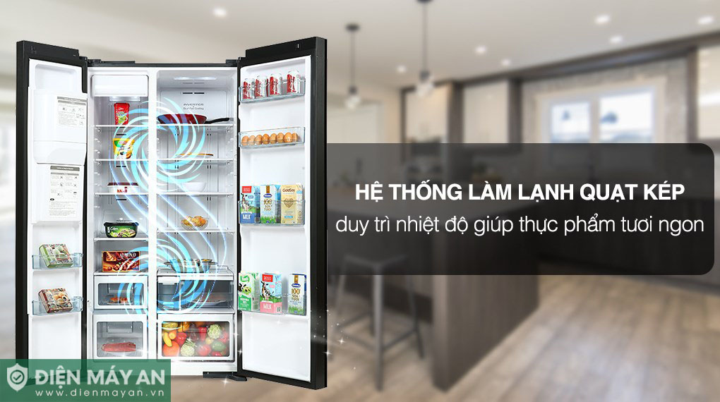 Hệ thống làm lạnh quạt kép phân bổ luồng khí lạnh lý tưởng theo ngăn mát và ngăn đá r