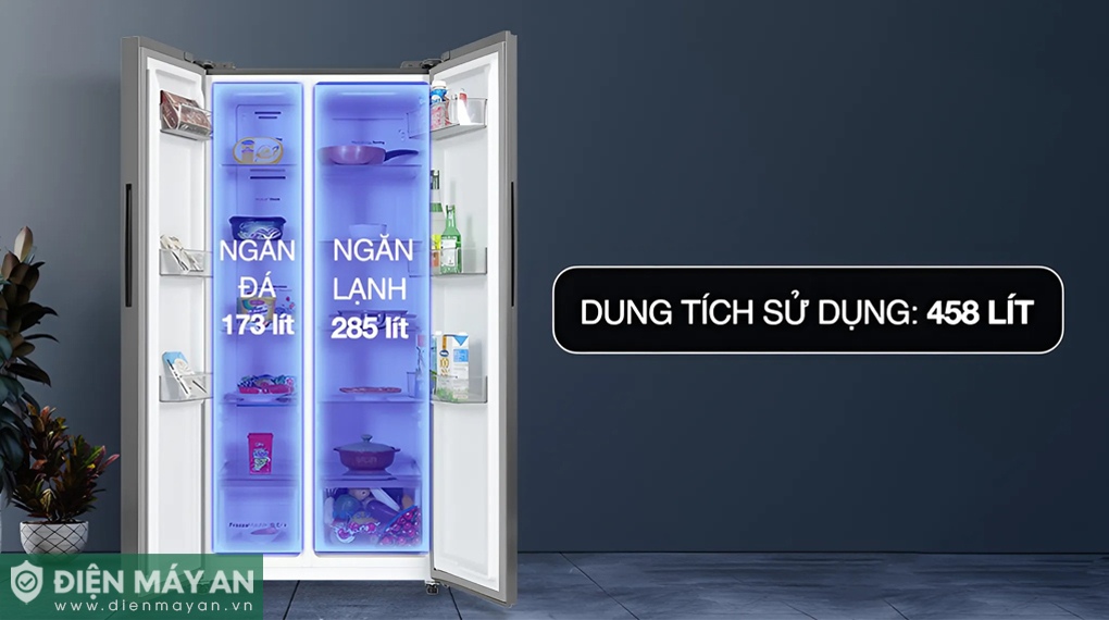 Ngăn mát của tủ lạnh Casper RS-460PG có sức chứa rộng rãi 285 lít