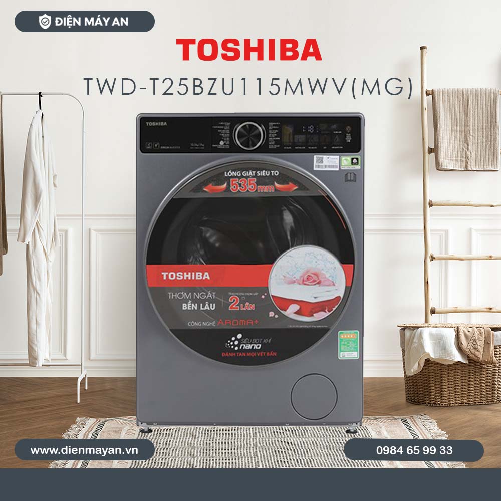 Máy giặt sấy Toshiba Inverter giặt 10,5 kg - sấy 7 kg TWD-T25BZU115MWV(MG)