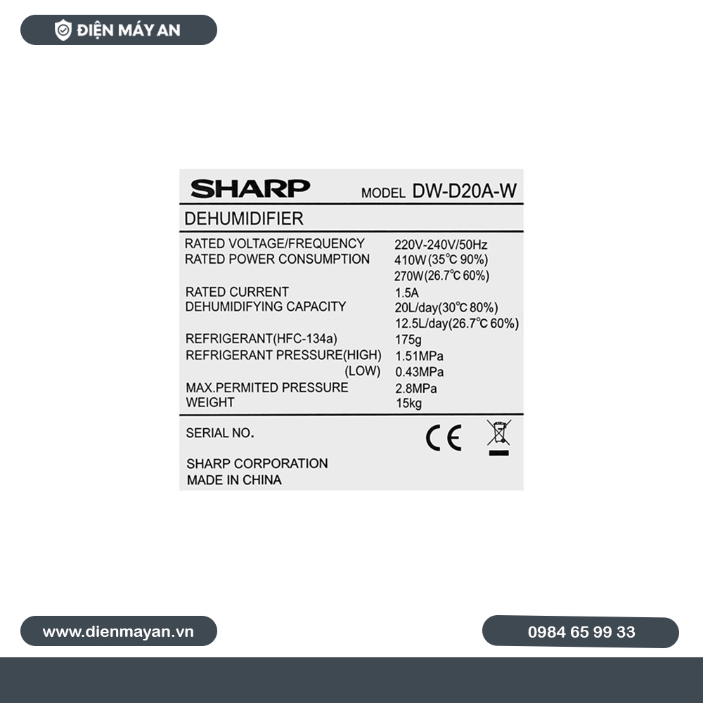 Máy hút ẩm Sharp DW-D20A-W