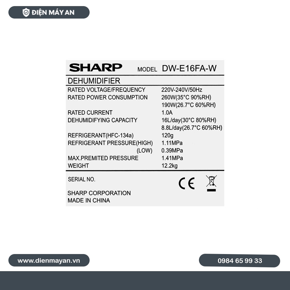 Máy hút ẩm Sharp DW-E16FA-W