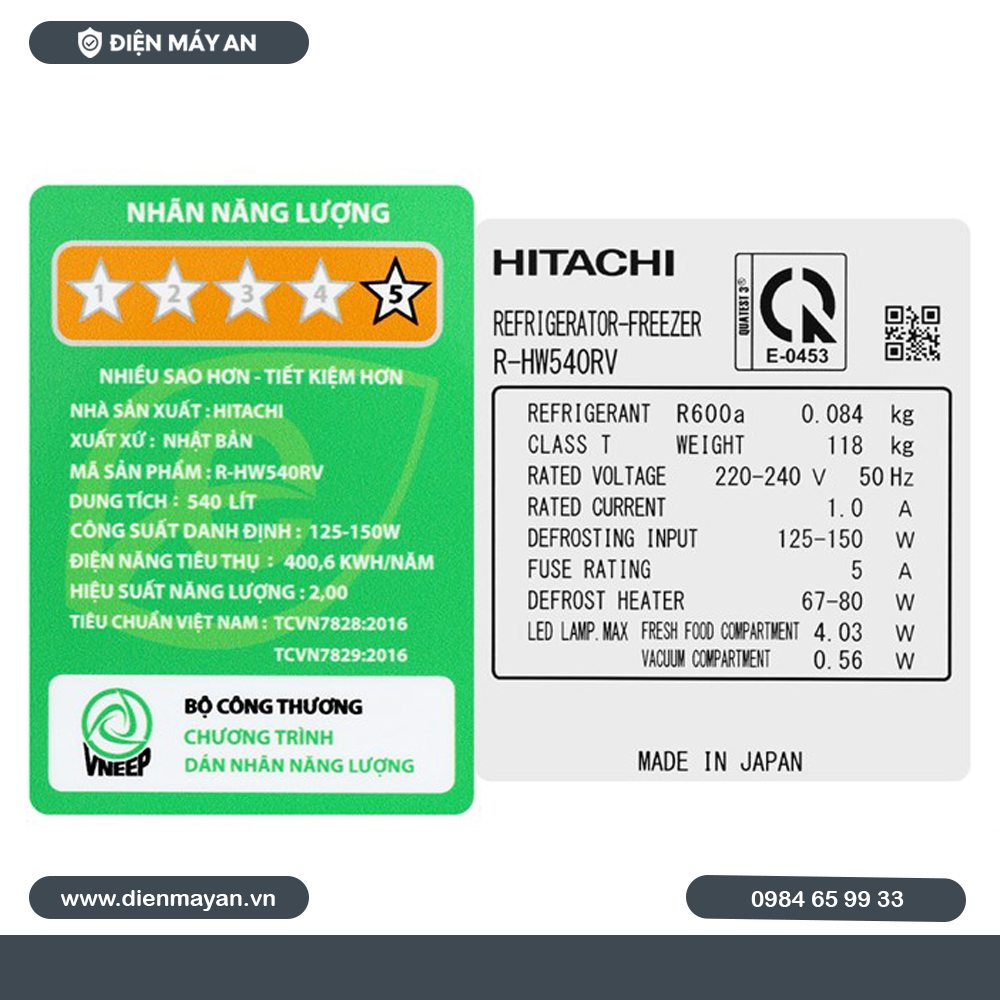 Tủ Lạnh Hitachi Inverter 540 Lít Multidoor R-HW540RV X